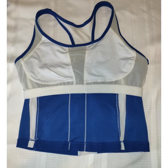 Nike Dri Fit Activewear Top BLUE & WHITE Back Reflectors Pockets Women's L 12-14 - Picture 13 of 15